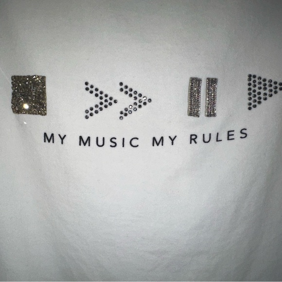 Stradivarius "My Music My Rules," cassette design flowy blouse gems rhinestones - Picture 9 of 10
